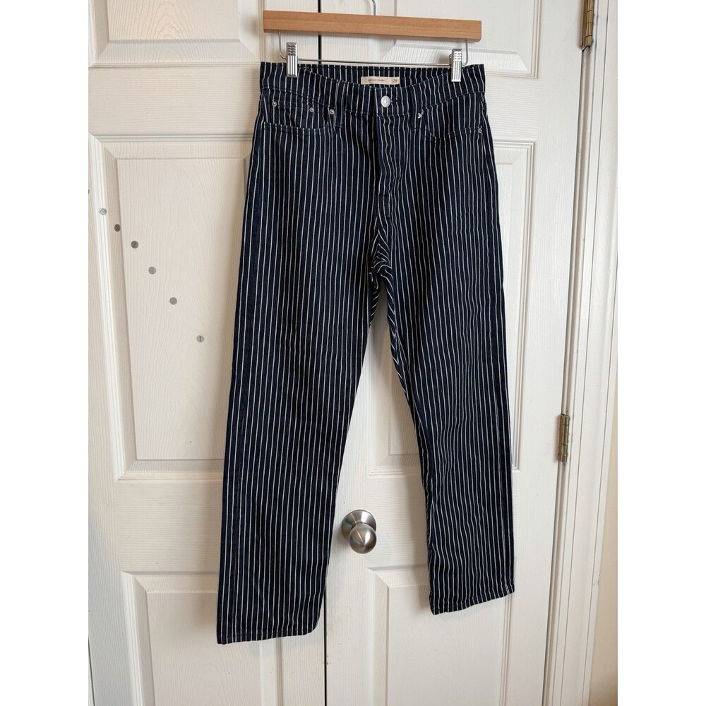 Levi's Size 29 No Stretch Wedgie Straight Pin Stripe Button Fly Dark Denim Jeans